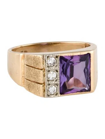 Pre-owned Ring 14k 3.94ct Synthetic Color Change Sapphire & Diamond Cocktail  In Multi