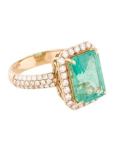 Pre-owned Ring 14k 4.04ct Emerald & Diamond Cocktail  In Multi