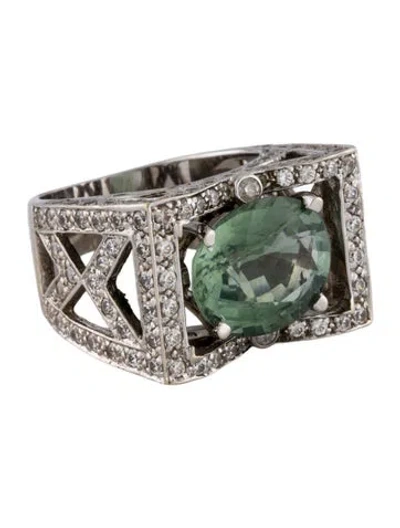 Pre-owned Ring 14k 4.10ctw Tourmaline & Cubic Zirconia Cocktail  In Multi