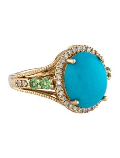 Pre-owned Ring 14k 4.15ct Turquoise, Tsavorite Garnet & Diamond Cocktail  In Multicolor
