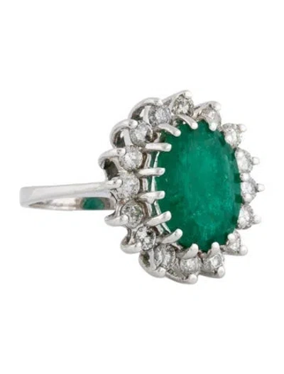 Pre-owned Ring 14k 4.20ct Emerald & Diamond Sunburst  In Multi