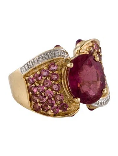 Pre-owned Ring 14k 4.22ct Tourmaline, Ruby & Diamond Cocktail  In Multi