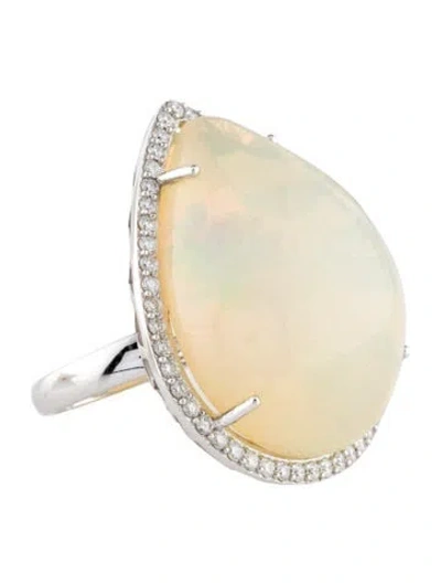 Pre-owned Ring 14k 43.45ct Opal & Diamond Cocktail  In Multi