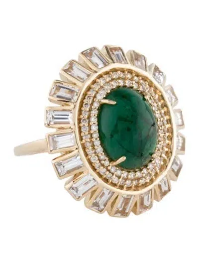 Pre-owned Ring 14k 4.34ct Emerald, Colorless Sapphire & Diamond Cocktail  In Multi