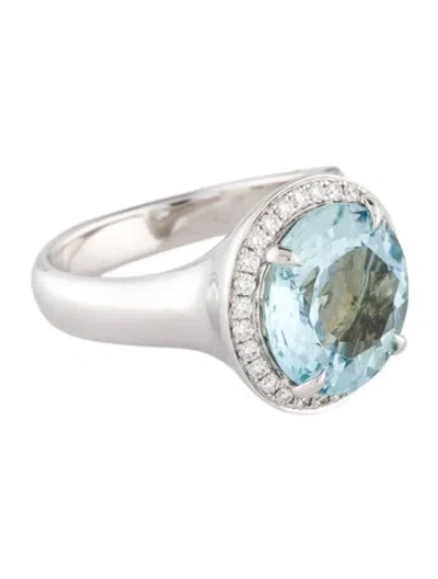 Pre-owned Ring 14k 4.43ct Aquamarine & Diamond Cocktail  In Multi