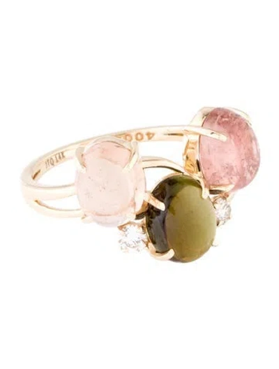 Pre-owned Ring 14k 4.71ct Tourmaline & Diamond Cocktail  In Multicolor