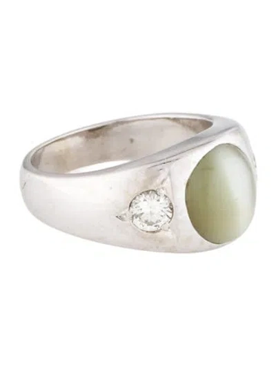 Pre-owned Ring 14k 4.83ct Cat's Eye Chrysoberyl & Diamond Cocktail  In Multi