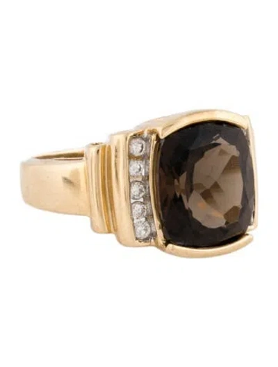 Pre-owned Ring 14k 5.06ct Smoky Quartz & Diamond Cocktail  In Multi