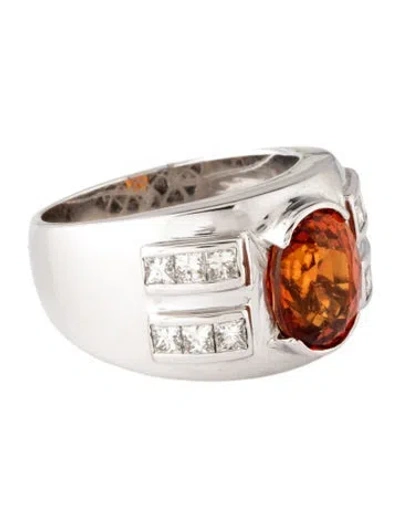 Pre-owned Ring 14k 5.06ct Spessartine Garnet & Diamond Band In Multicolor