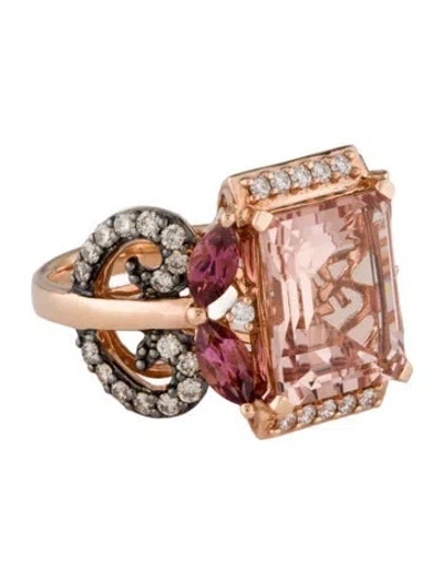 Pre-owned Ring 14k 5.08ct Morganite, Tourmaline & Diamond Cocktail  In Multi