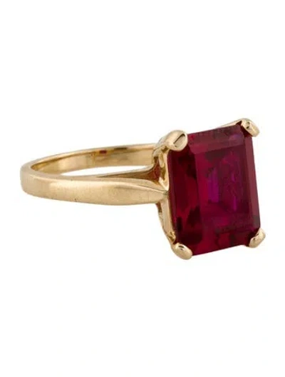 Pre-owned Ring 14k 5.25ct Synthetic Ruby Solitaire Cocktail  In Multi