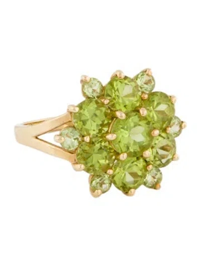 Pre-owned Ring 14k 5.29ctw Peridot Cluster Cocktail  In Multi