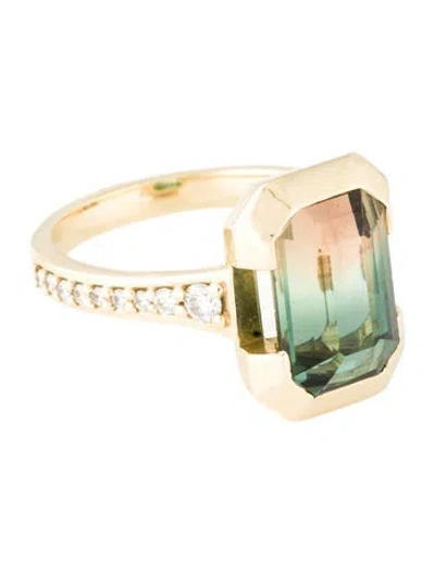 Pre-owned Ring 14k 5.37ct Parti-colored Tourmaline & Diamond Cocktail  In Multicolor