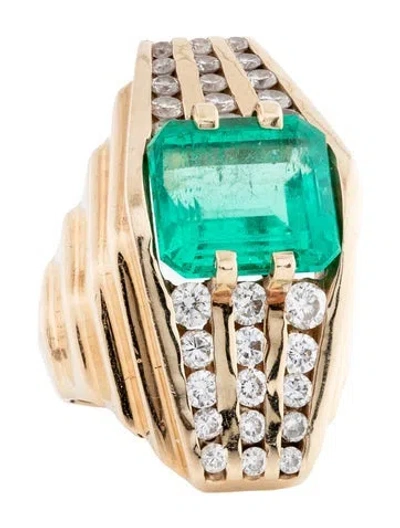 Pre-owned Ring 14k 5.39ct Emerald & Diamond Geometric Cocktail  In Multicolor
