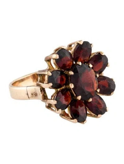 Pre-owned Ring 14k 5.54ctw Garnet Flower Cocktail  In Multi
