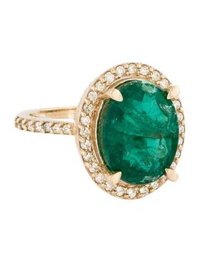 Pre-owned Ring 14k 6.01ct Emerald & Diamond Cocktail  In Multi