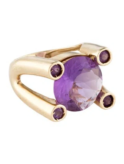Pre-owned Ring 14k 6.53ctw Amethyst Cocktail  In Multi