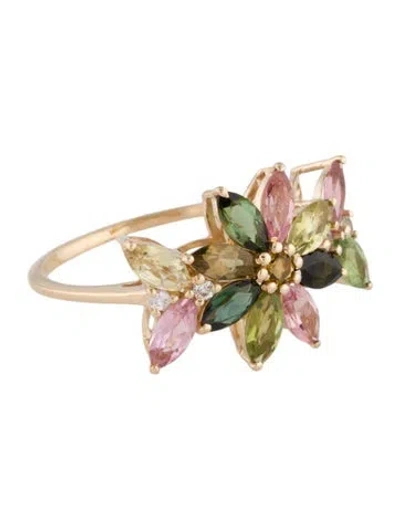 Pre-owned Ring 14k 6.64ctw Tourmaline & Sapphire Cocktail  In Multi