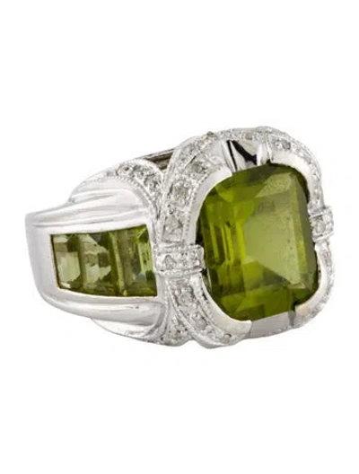 Pre-owned Ring 14k 6.80ct Peridot & Diamond Cocktail  In Multi