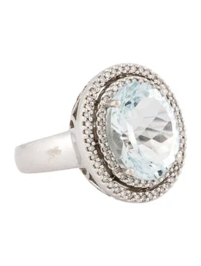 Pre-owned Ring 14k 6.81ct Aquamarine & Diamond Halo Cocktail  In Multi