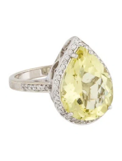 Pre-owned Ring 14k 6.86ct Quartz & Diamond Cocktail  In Multi