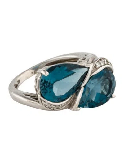 Pre-owned Ring 14k 6.92ctw Topaz & Diamond Cocktail  In Multi