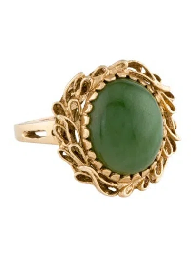 Pre-owned Ring 14k 7.07ct Nephrite Cocktail  In Multi