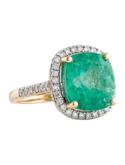 Pre-owned Ring 14k 8.69ct Emerald & Diamond Cocktail  In Multi
