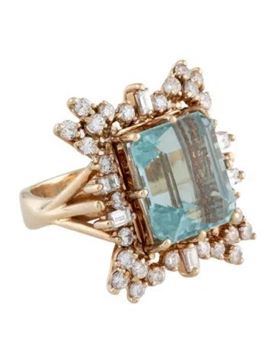 Pre-owned Ring 14k 8.80ct Aquamarine & Diamond  In Multicolor