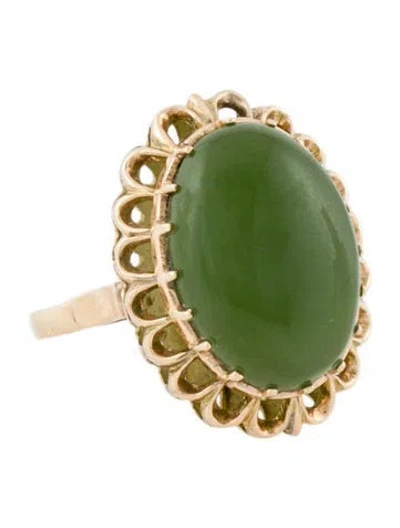 Pre-owned Ring 14k 8.81ct Nephrite Cocktail  In Multi