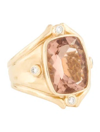Pre-owned Ring 14k 9.00ct Morganite & Diamond Cocktail  In Multi
