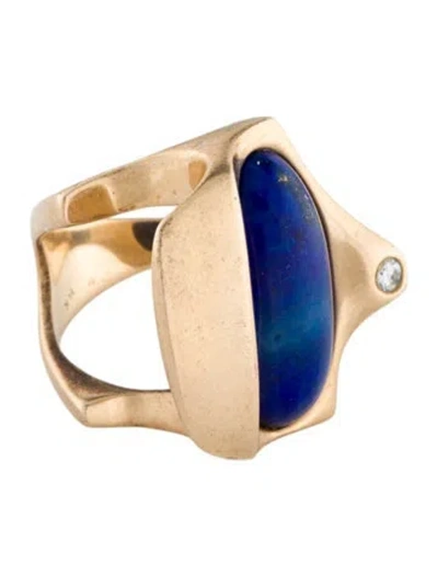 Pre-owned Ring 14k 9.06ctw Lapis Lazuli & Diamond Cocktail  In Multi