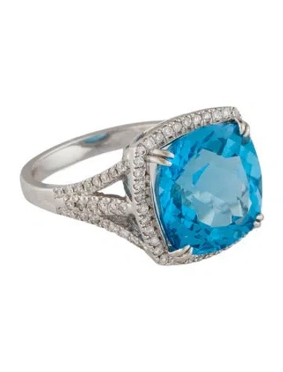 Pre-owned Ring 14k 9.23ct Topaz & Diamond Cocktail  In Multi