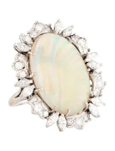 Pre-owned Ring 14k 9.24ct Opal & Diamond Cocktail  In Multicolor