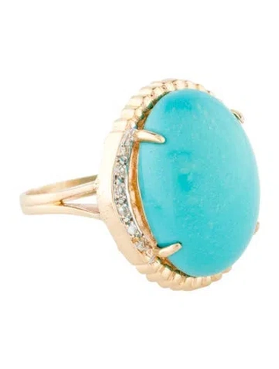 Pre-owned Ring 14k 9.37ct Turquoise & Diamond Cocktail  In Multi