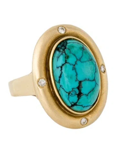 Pre-owned Ring 14k 9.51ct Turquoise & Diamond Cocktail  In Multi
