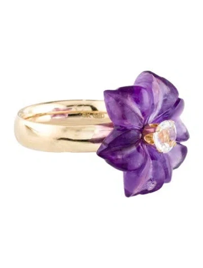 Pre-owned Ring 14k Amethsyt & Topaz Flower Cocktail  In Multi
