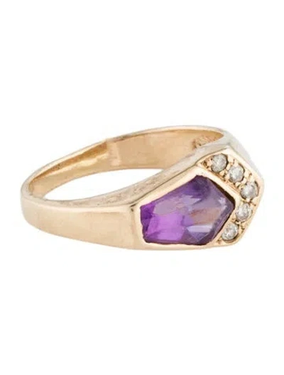 Pre-owned Ring 14k Amethyst & Diamond Band In Multi