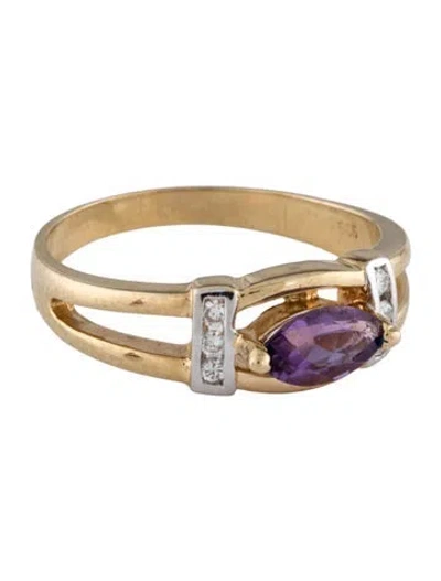 Pre-owned Ring 14k Amethyst & Diamond Band In Multi