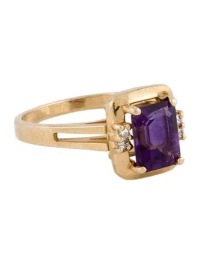 Pre-owned Ring 14k Amethyst & Diamond Cocktail  In Multi