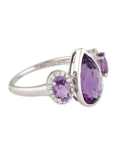 Pre-owned Ring 14k Amethyst & Diamond Cocktail  In Multi