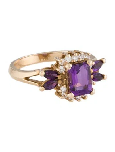 Pre-owned Ring 14k Amethyst & Diamond Cocktail  In Multi