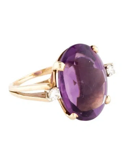 Pre-owned Ring 14k Amethyst & Diamond Cocktail  In Multi