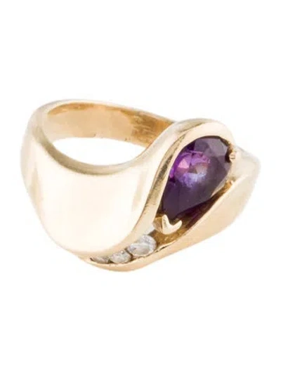 Pre-owned Ring 14k Amethyst & Diamond Cocktail  In Multi