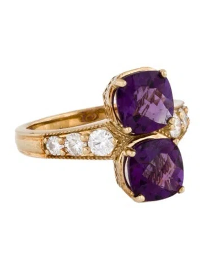 Pre-owned Ring 14k Amethyst & Diamond Cocktail  In Multi