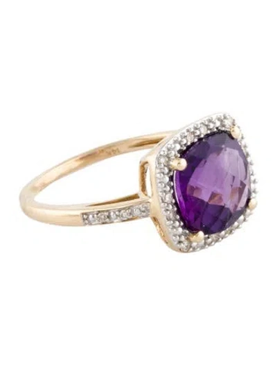 Pre-owned Ring 14k Amethyst & Diamond Cocktail  In Multi