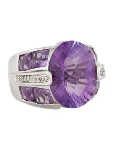 Pre-owned Ring 14k Amethyst & Diamond Cocktail  In Multi