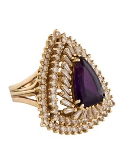 Pre-owned Ring 14k Amethyst & Diamond Cocktail  In Multi