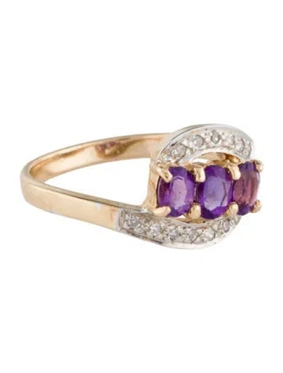 Pre-owned Ring 14k Amethyst & Diamond Cocktail  In Multi