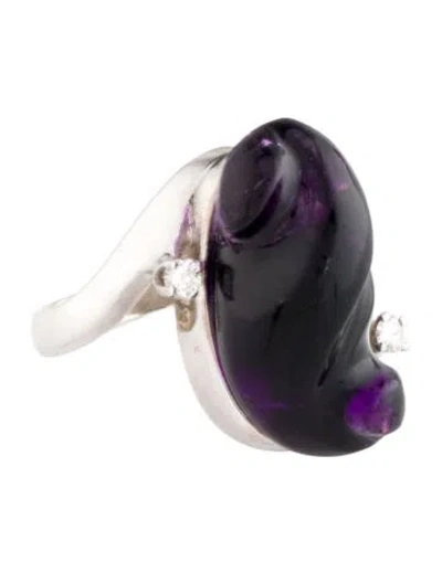 Pre-owned Ring 14k Amethyst & Diamond Cocktail  In Multi